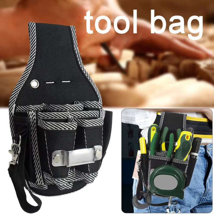 9 Pocket Electrician Tool Bag 600D Nylon Fabric Waist-Hanging Reinforced Edges Versatile Utility Pou