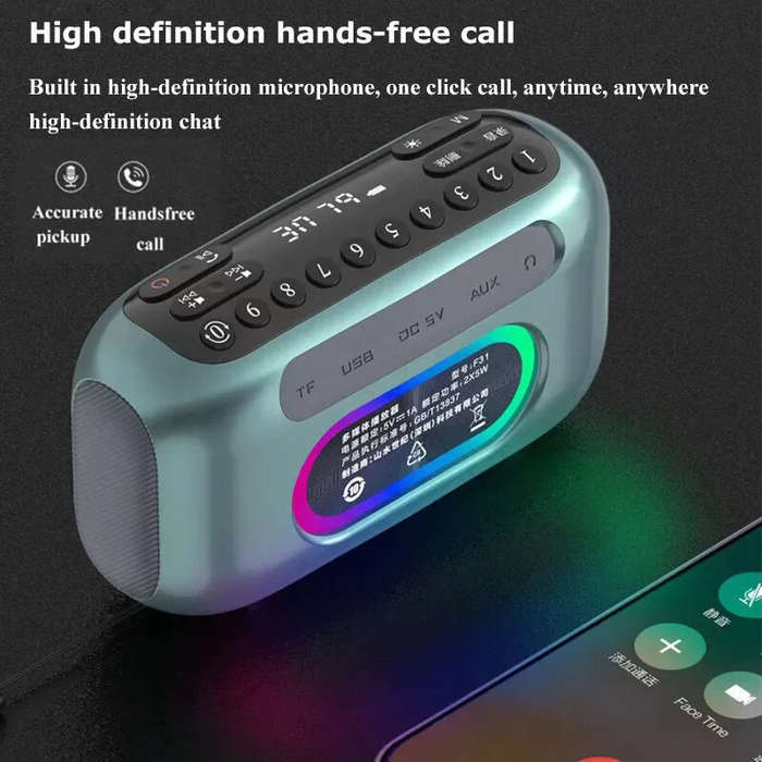 Blue - SANSUI F31 Mini bluetooth Speaker Dual 40mm Magnetic Speakers Bass Enhancement Unit RGB Light