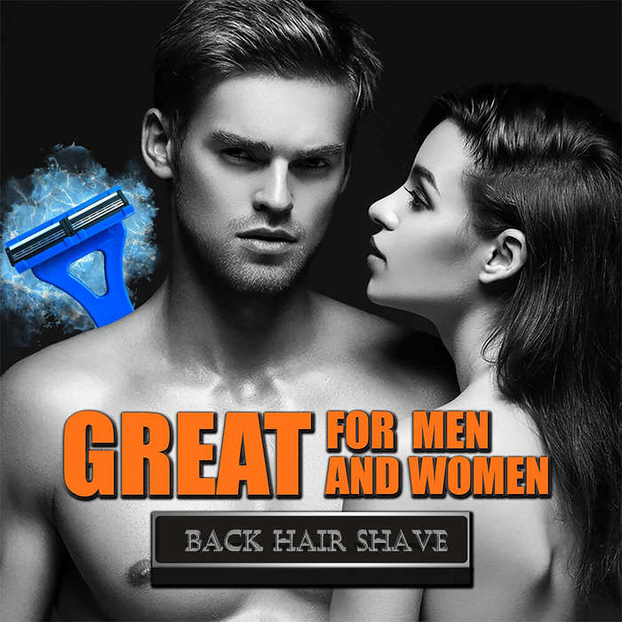 Blue - Adjustable Foldable Long Handle Triple-blade Back Hair Shaver Ergonomic Design Waterproof Eas