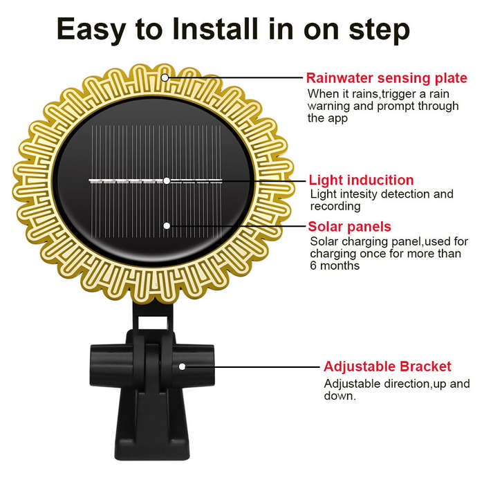 Black - Tuya Smart Zigbe Rain Sensor with Light Detector Solar Powered IP66 Real-Time Monitoring Rem