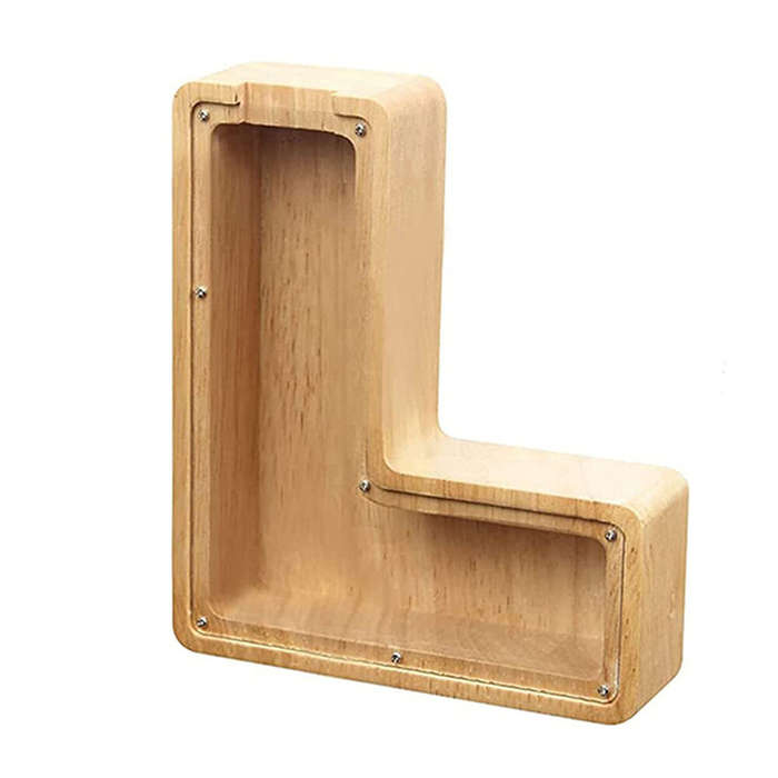 1pc Letter Shaped Piggy Bank Wooden Safe Saving Box Storage Organizer Save Money Transparent Window