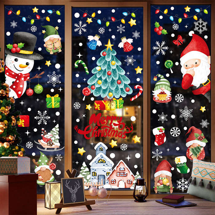 #1 - Christmas Static Window Stickers Festive Holiday Decoration Decals Hand-Painted Santa Claus Chr
