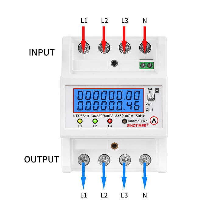 White - Dgital Wattmeter 100A 380V AC Three Phase Energy Meter Temporary kWh Can Be Reset Power Volt