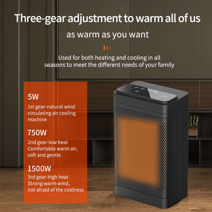 US - 1500W Remote Control Space Heater 3 Gear PTC Ceramic Heating Long-Range Remote Adjustable Therm