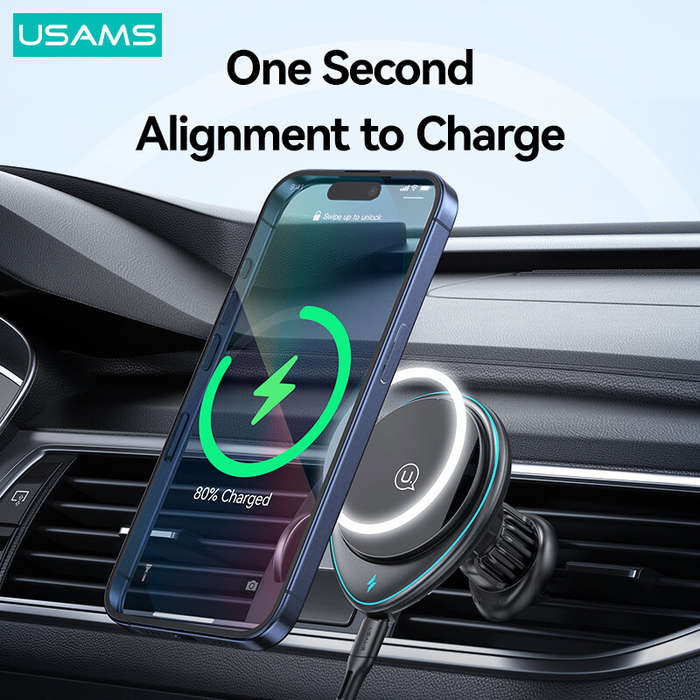 USAMS US-CD222 Wireless Magnetic Car Phone Holder 360 Rotary Air Vent Mount Stand for iPhone 15 14 1
