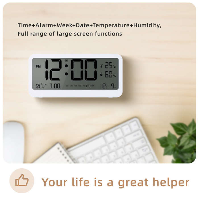 Black - MK8001 LCD Digital Alarm Clock Night Light Electronic Clock Temperature Humidity Calendar We