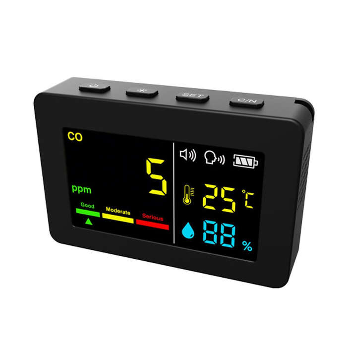 Pink - Portable Air Quality Meter 3in1 CO Temperature and Humidity Tester Color Screen Carbon Monoxi