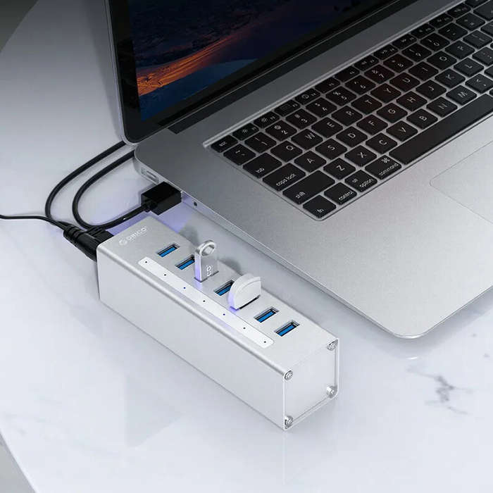 Silver - ORICO A3H 7 In 1 USB 3.0 Hub Docking Station Aluminum USB Splitter with 7USB3.0 for PC Lapt