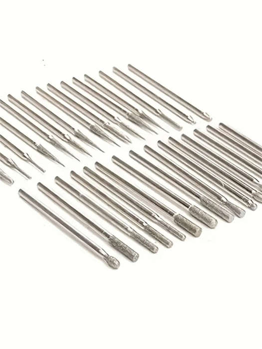 3mm Shank - 30PCS Diamond Burr Bits Set Rotary Tools 3mm or 2.35mm Shank Metal Woodworking Carving S