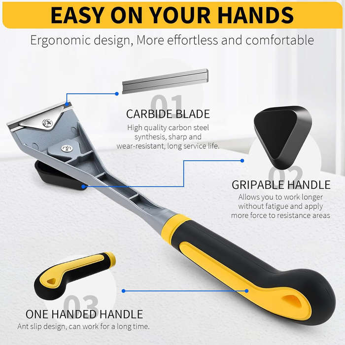 Yellow - Premium Ergonomic Carbide Scraper Tungsten Carbide Scraper 2-1/2In Paint Scraper Tool for P