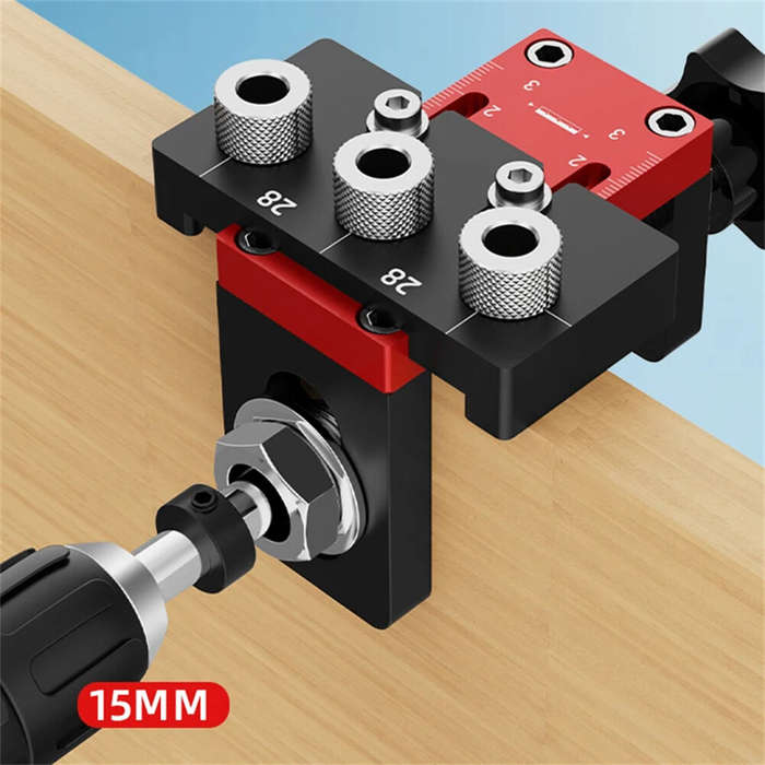 Red - Woodworking 3 in 1 Dowel Jig Drill Kit Self Centering Doweling Jig Kit Simple Installation Ver