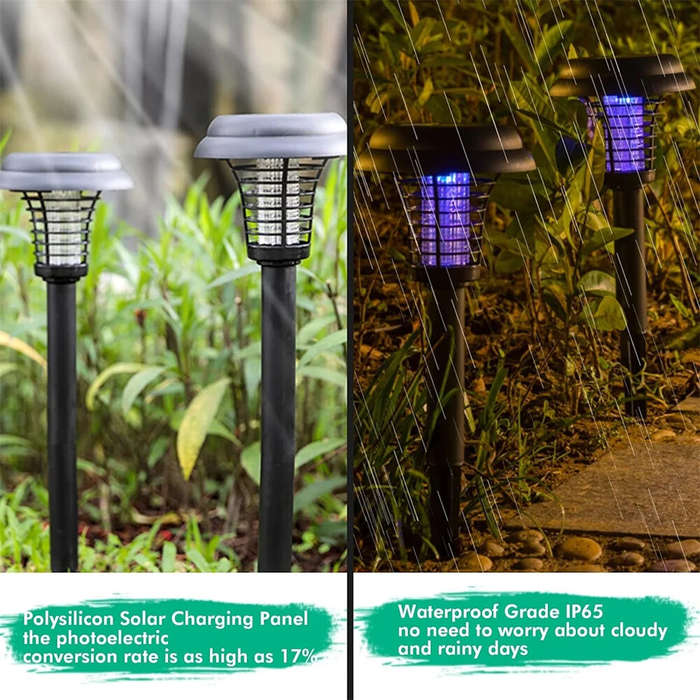 Black - Elfeland Solar Powered Mosquito Killer Lawn Light Outdoor Zapper IP65 Waterproof UV Attracti