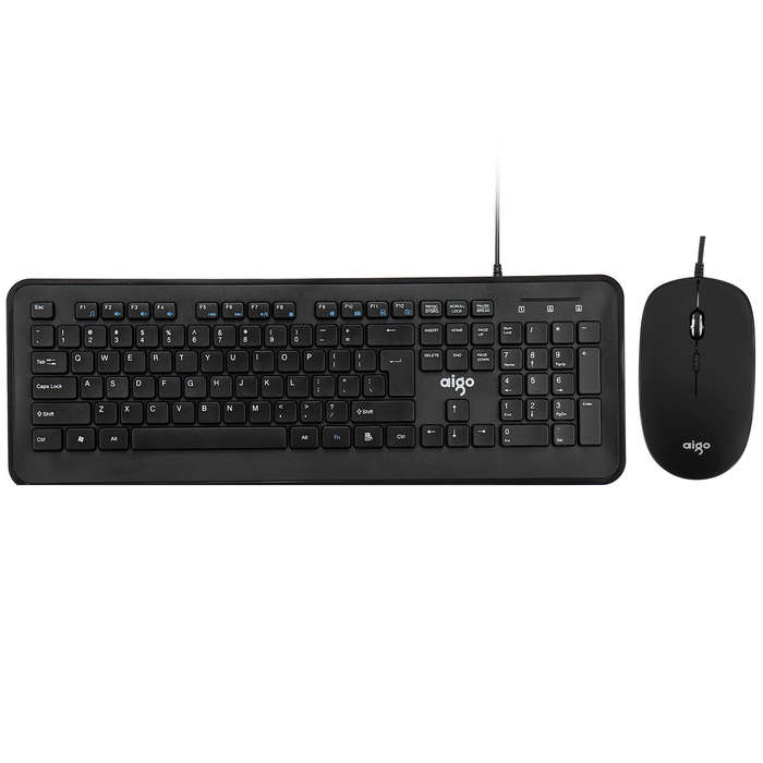 AIGO WQ640 Wired Keyboard & Mouse Set 104 Keys Office Optical Keyboard 2400DPI Ergonomic Mouse Kit f