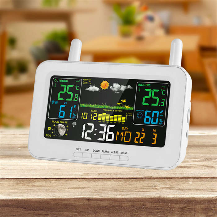 Black - Weather Stations Wireless Indoor Outdoor Thermometers LCD Color Display Temperature Humidity