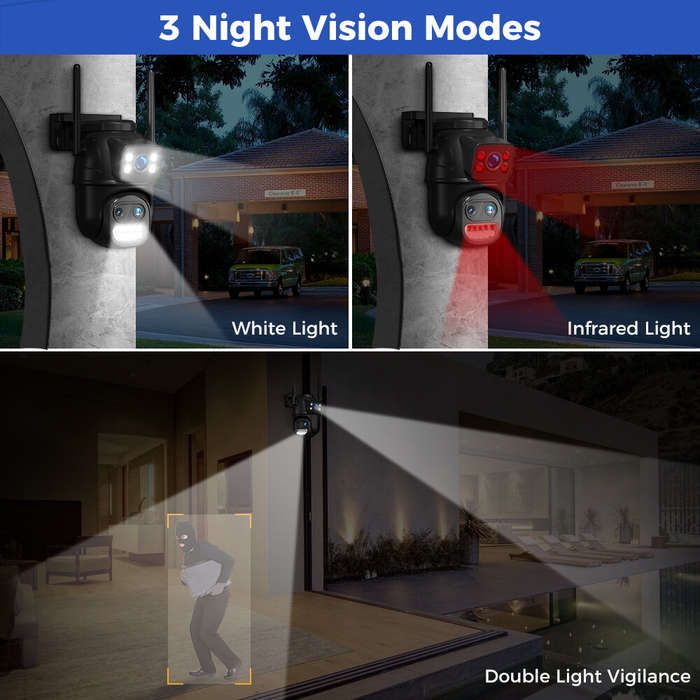 Black/White - Hiseeu WS419B WS419QB 9MP WIFI IP Camera Three Lens & Dual Screen With 8X Zoom PTZ Cam