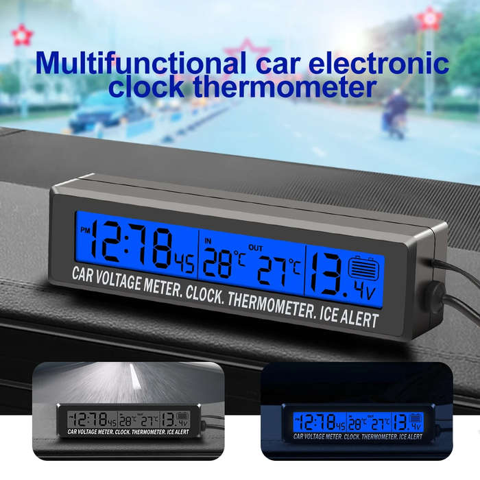 Blue - 4 In 1 Clock Calendar Thermometer Car Multi-Function Color Screen Voltage With LCD Time Date