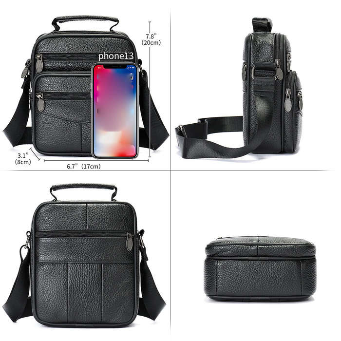 Coffee - Ekphero Men Genuine Leather Messenger Bag with Zipper Large Capacity Small Shoulder Bag Ret