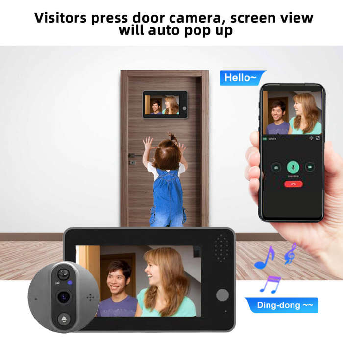 Smart Tuya WiFi Video Doorbell 4.3inch LCD Display with 1080P Peephole Camera 5000mAh Two-way Interc