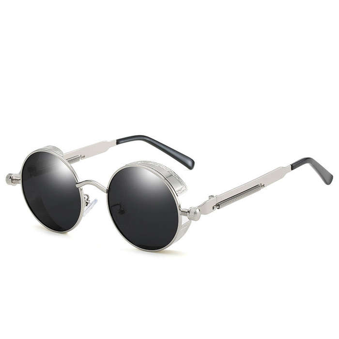 Silver - Men's Polarized Sunglasses Round Gothic Steampunk Sunglasses Men Vintage Metal Clear Lens G