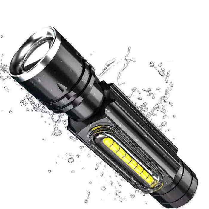 Black - Bikight WL82 X9 LED+COB USB Charging Flashlight Zoomable 5 Modes LED Torch Flash Light Magne