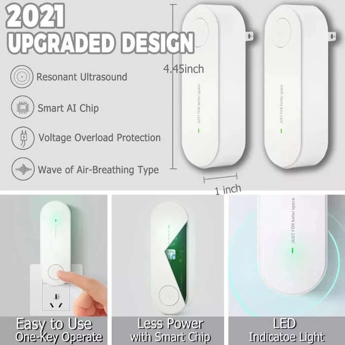Black+white - 2pcs Ultrasonic Pest Repellent EU plug 3-in-1 Triple Frequency 360 Degree Coverage Eas