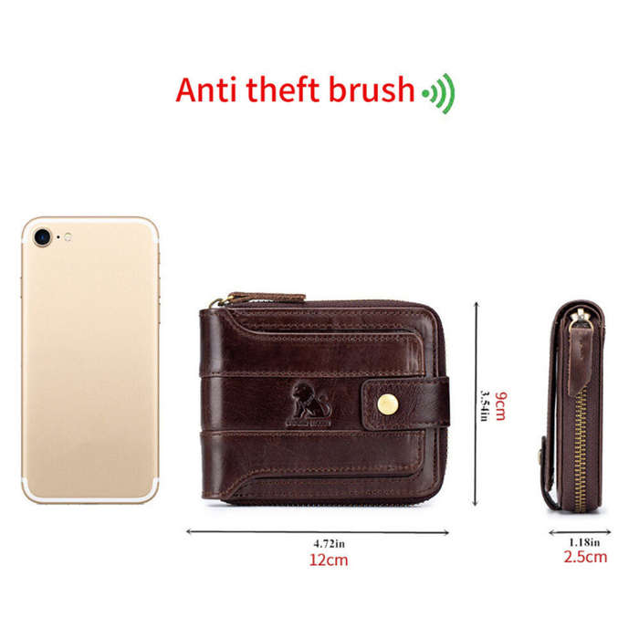 Coffee - Ekphero Men's RFID Genuine Leather Wallet Large Capacity Multi-card Anti-theft Retro Design
