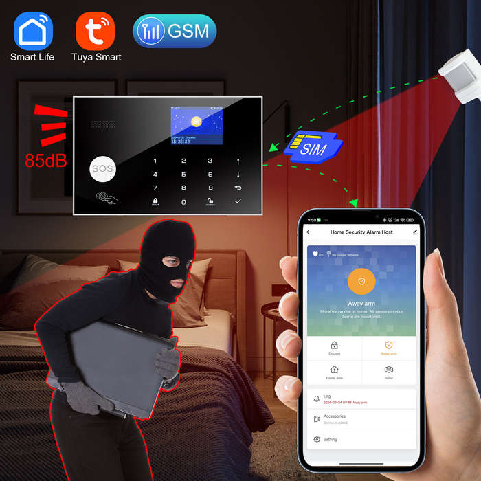 EU Version - SmartHome GSM WiFi Wireless Alarm System Anti-tamper Real-time Alerts Tuya APP Remote C