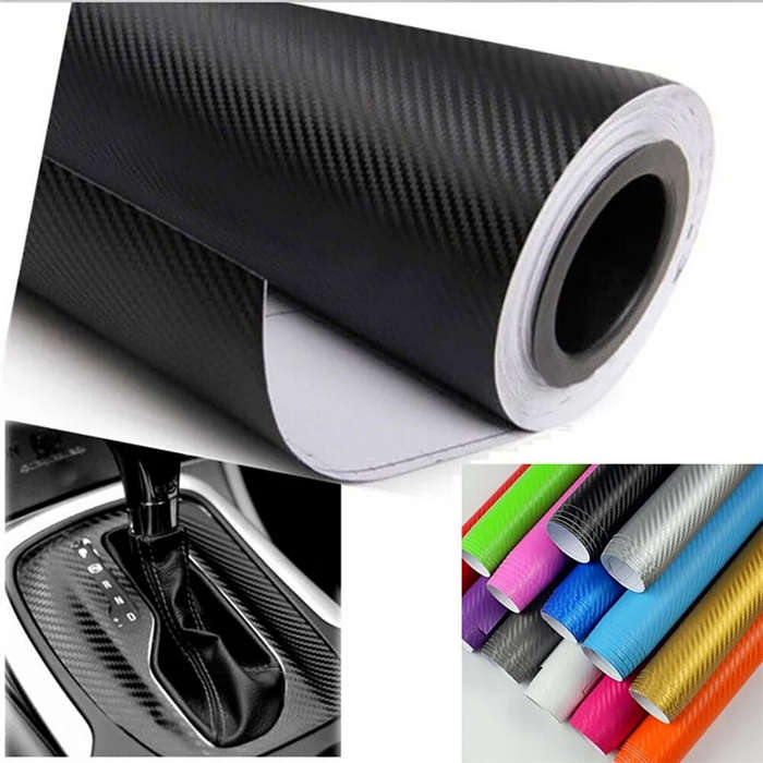 Red - 30x127cm 3D Carbon Fiber Style Car Stickers Roll Wrap Motorcycle DIY Styling Vinyl Colorful De