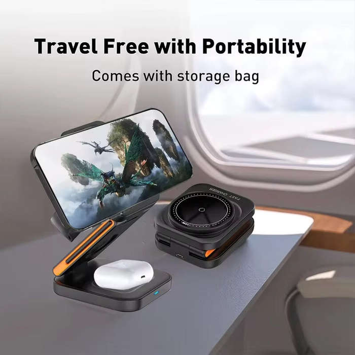 Black - Bakeey 3-in-1 30W Foldable Wireless Charger Fast Magnetic Wireless Charging Stand for Smart
