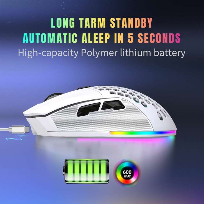 HXSJ T28 Hollow Wireless Mouse Rechargeable RGB Luminous 4800DPI Interchangeable Back Cover Gaming L