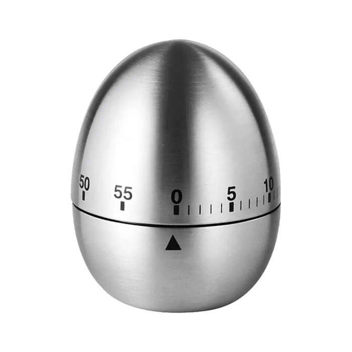 Silver - 60 Minute Mechanical Egg Shaped Timer Kitchen Timer Electronic Steel Egg Timing Tools Loud
