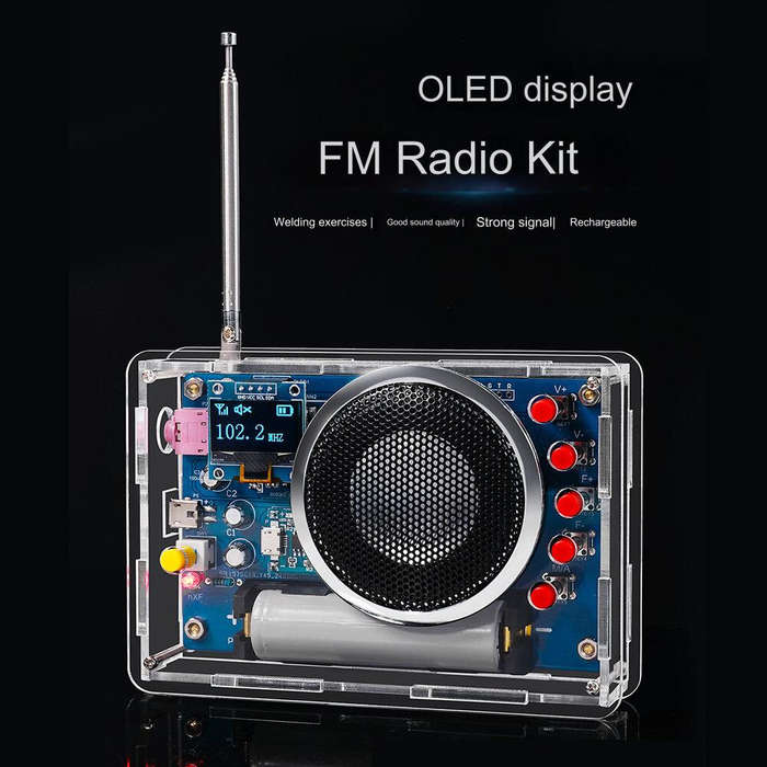 Transparent - OLED Display Radio Kit 87-108MHz with 18650 Rechargeable Battery Advanced RDA5807 Modu