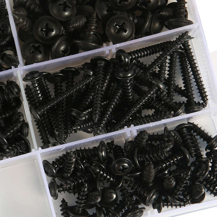 340Pcs Pan Head Tapping Screw Cross Head M3/M3.5/M4/M4.8 Self Tapping Screw Set Assortment Kit Black