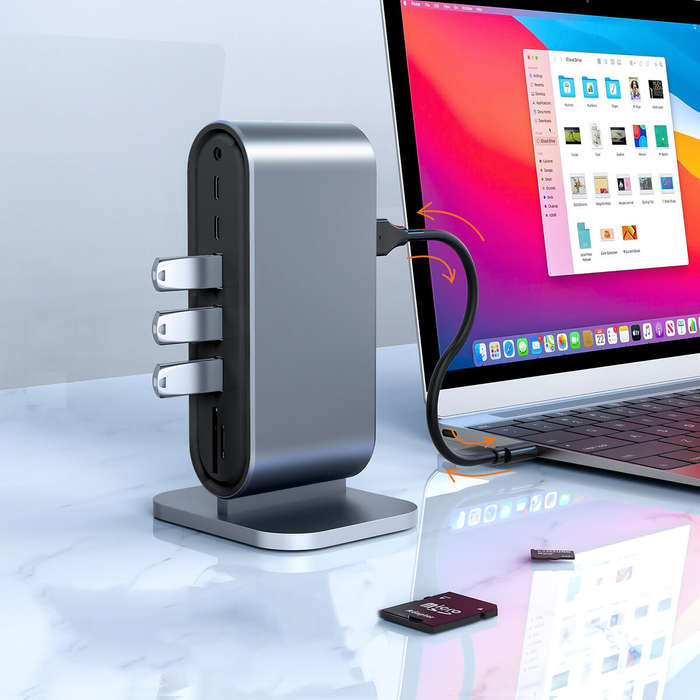 13 In 1 USB-C Hub Docking Station Adapter with 1 * USB 3.0/3 * USB 2.0/100W Type-C PD/3 * Type-C/4K