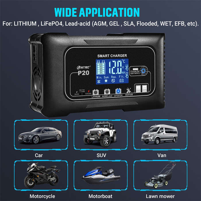 Black - HTRC 20A P20 12V-24V Smart Battery Charger For Car Motorcycle Battery Repair Charging For Au