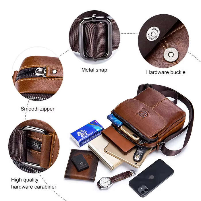Coffee - BULLCAPTAIN Men's Genuine Leather Crossbody Bag Business Casual Shoulder Bag Small Fashion