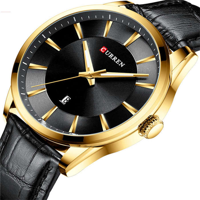 Silver - CURREN Simple Business Men Quartz Watch Comfortable Leather Strap Waterproof Auto Date Wris