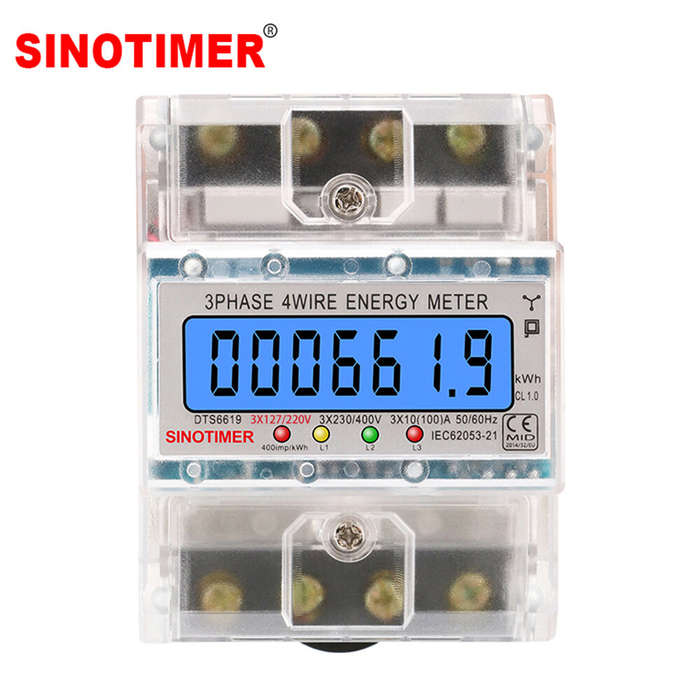 Black - SmartMeter 100A LCD KWh Energy Meter with Three-Phase Backlight Guide Rail for Home Use Ener