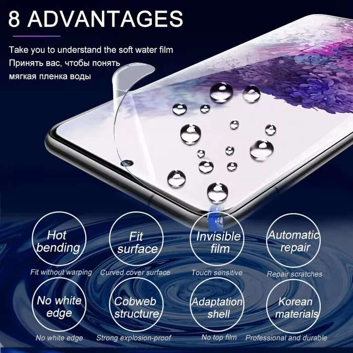 S10+ - 1Pcs Hydrogel Screen Protector Film HD Clear Full Coverage for Samsung Galaxy S10/S10+/S20/S2