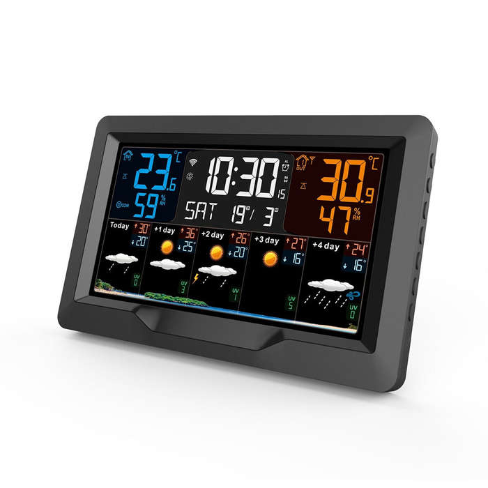 US Plug - FJ3390TY-A WIFI Graffiti VA Color Screen Multi-function Weather Clock Electronic Alarm Clo