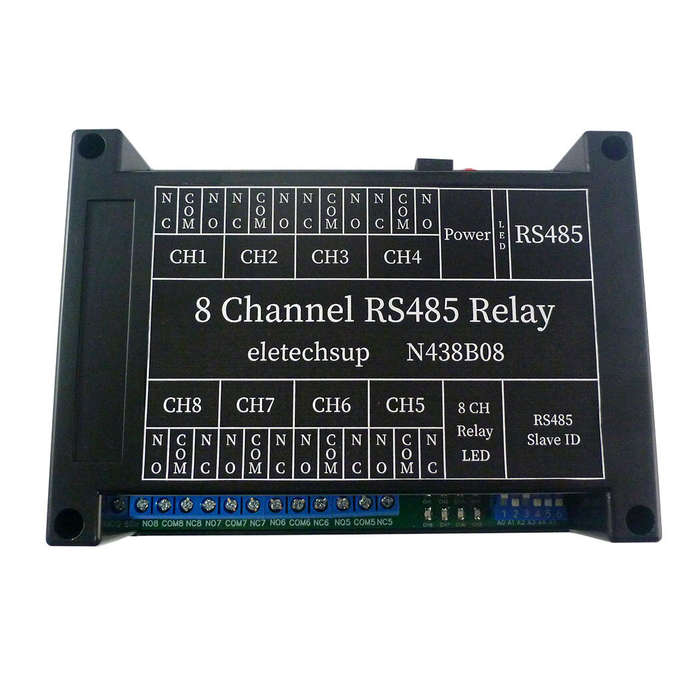 with TVS protected DC 12V 8Ch RS485 Relay Module Modbus RTU 03 06 16 Function Code DIN Shell Switch