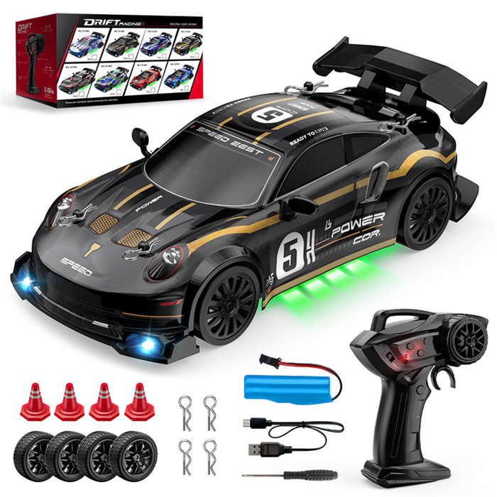 Yellow - CV-E80 CV-E81 1/24 2.4G Drift RC Car LED Light Two Speed Full Scale High Speed Vehicle Mode