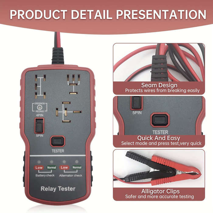 Red - 12V LED Car Battery & Relay Tester Quick Diagnostic Tool for Automotive Electrical Problems Su
