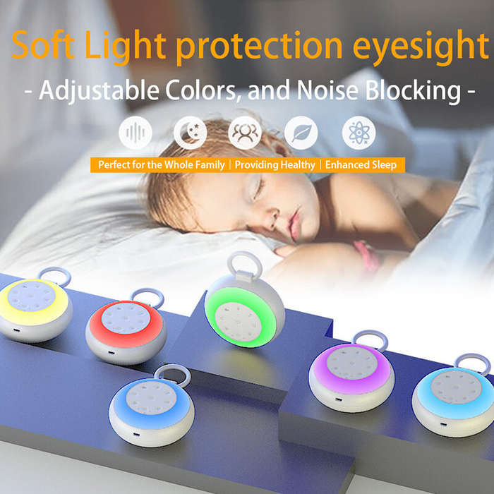 White - Rechargeable White Noise Machine with 7 Colors Night Light, Portable Sound Machine for Baby