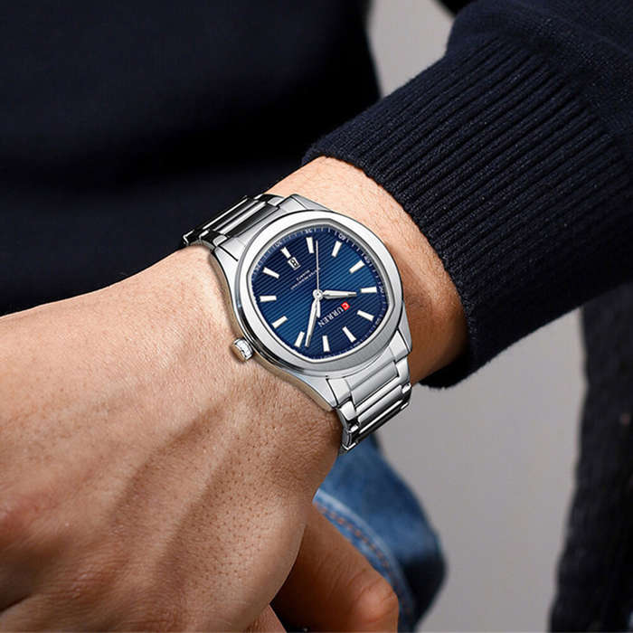 White - CURREN Men's Quartz Watch Waterproof Stainless Steel Calendar Wristwatch Business Casual Des