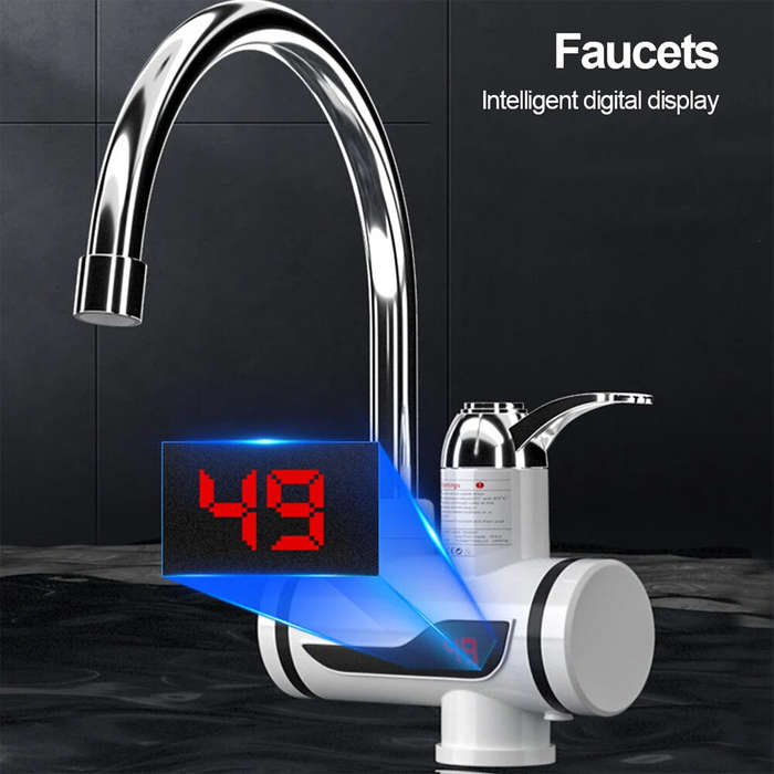 EU Plug - Smart Digital Instant Electric Water Heater Faucet Temperature Adjustable Tankless Water H