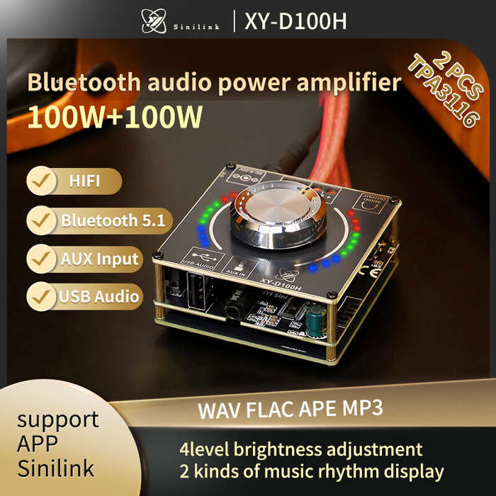 Black - Sinilink XY-D100H 100W*2 HiFi bluetooth Amplifier Board TPA3116*2 Module Digital Audio Amp w
