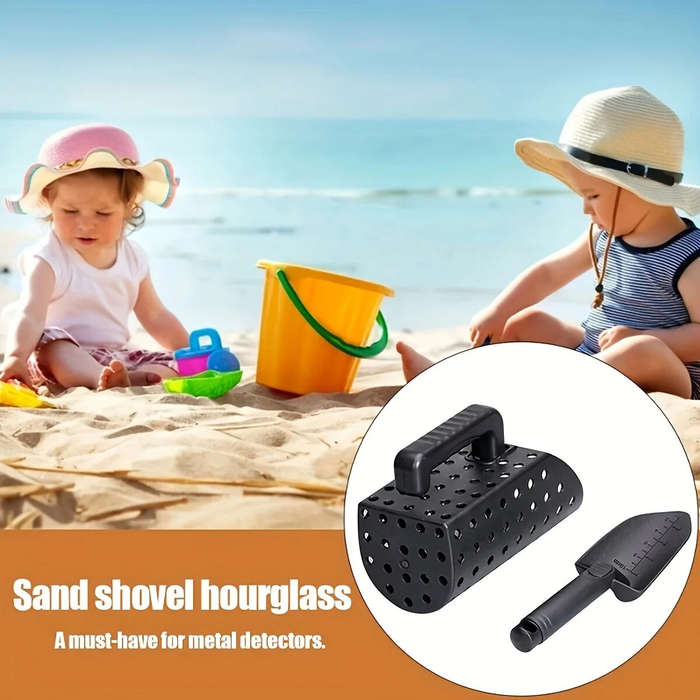 Black - Sand-Seeking Tool Set Hourglass & Shovel Plastic Metal Detector Sand Scoop Shovel Set Beach