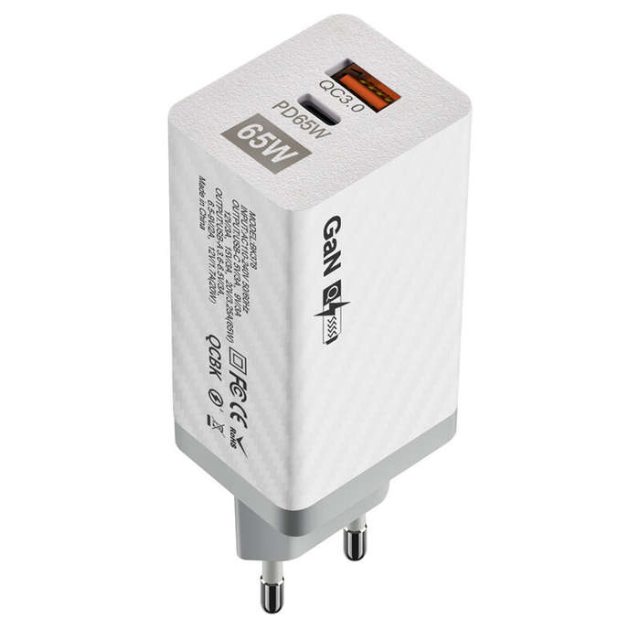 Black - [GaN Tech] USLION PD65W 2-Port USB PD Charger USB-C+USB-A PD QC3.0 Fast Charging Wall Charge