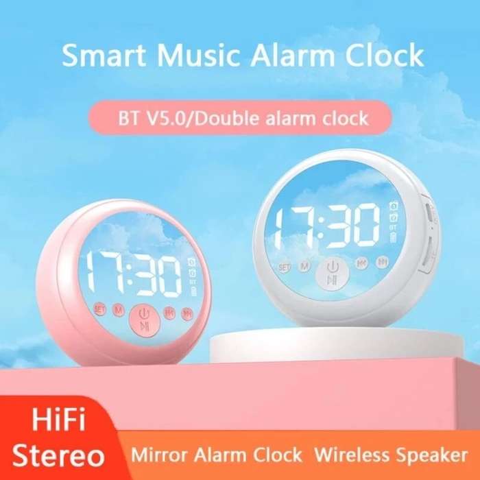 Bakeey Z2 bluetooth 5.0 Speaker Mirror Dual Alarm Clock HIFI Stereo Mini Round Shape Subwoofer Suppo